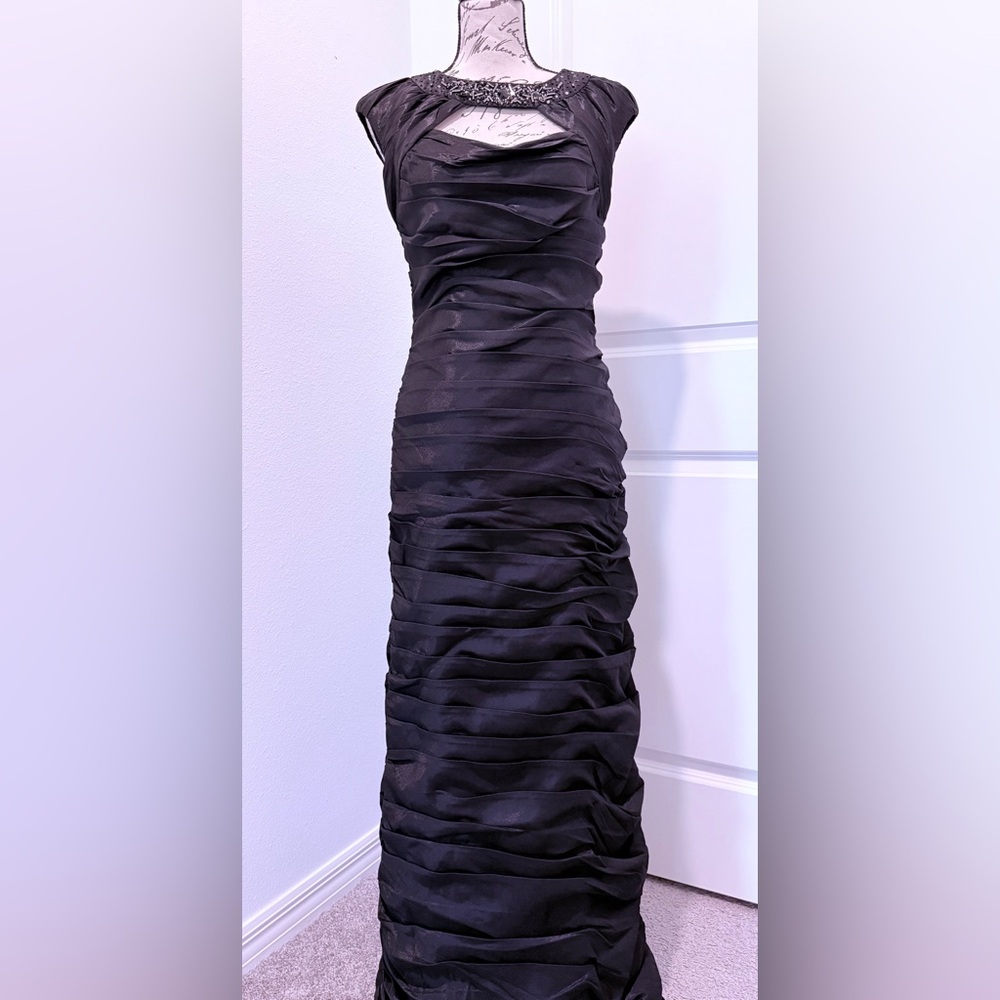 Vintage KM Collections Elegant Evening Gown w/Ruching, Cut-Out & Beaded Detail